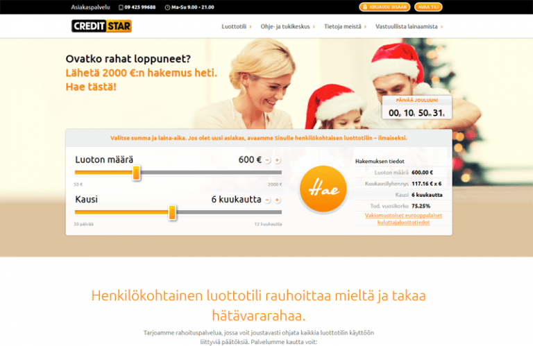 Creditstar - hae helppokäyttöistä lainatiliä